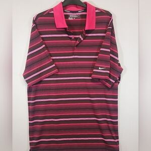 Nike Golf Dri-FIT Tour Performance Polo Shirt Men’s Large Pink Brown Striped